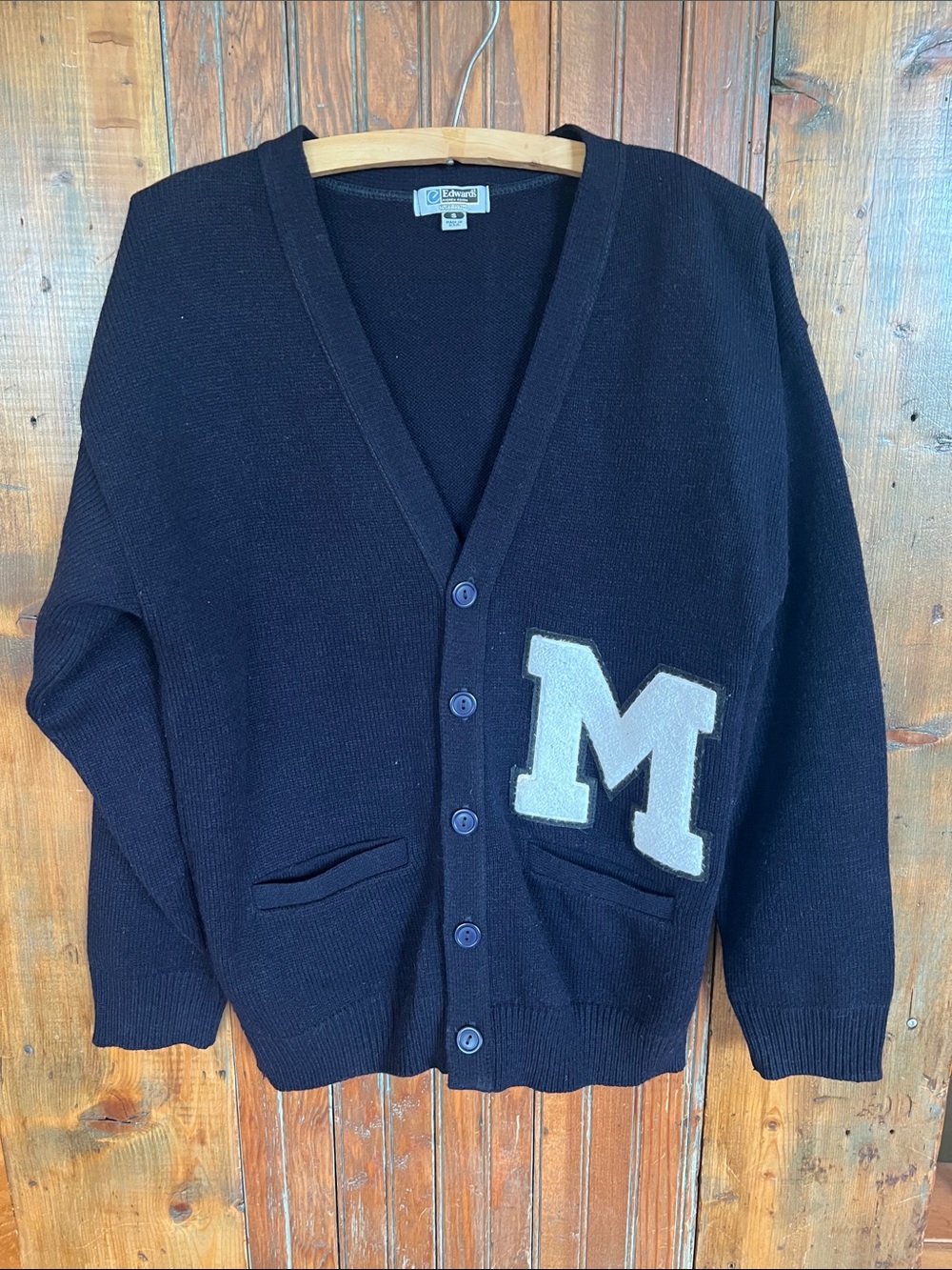 Vintage Edwards Andrew Rohan Navy Cardigan Sweater Size Small
